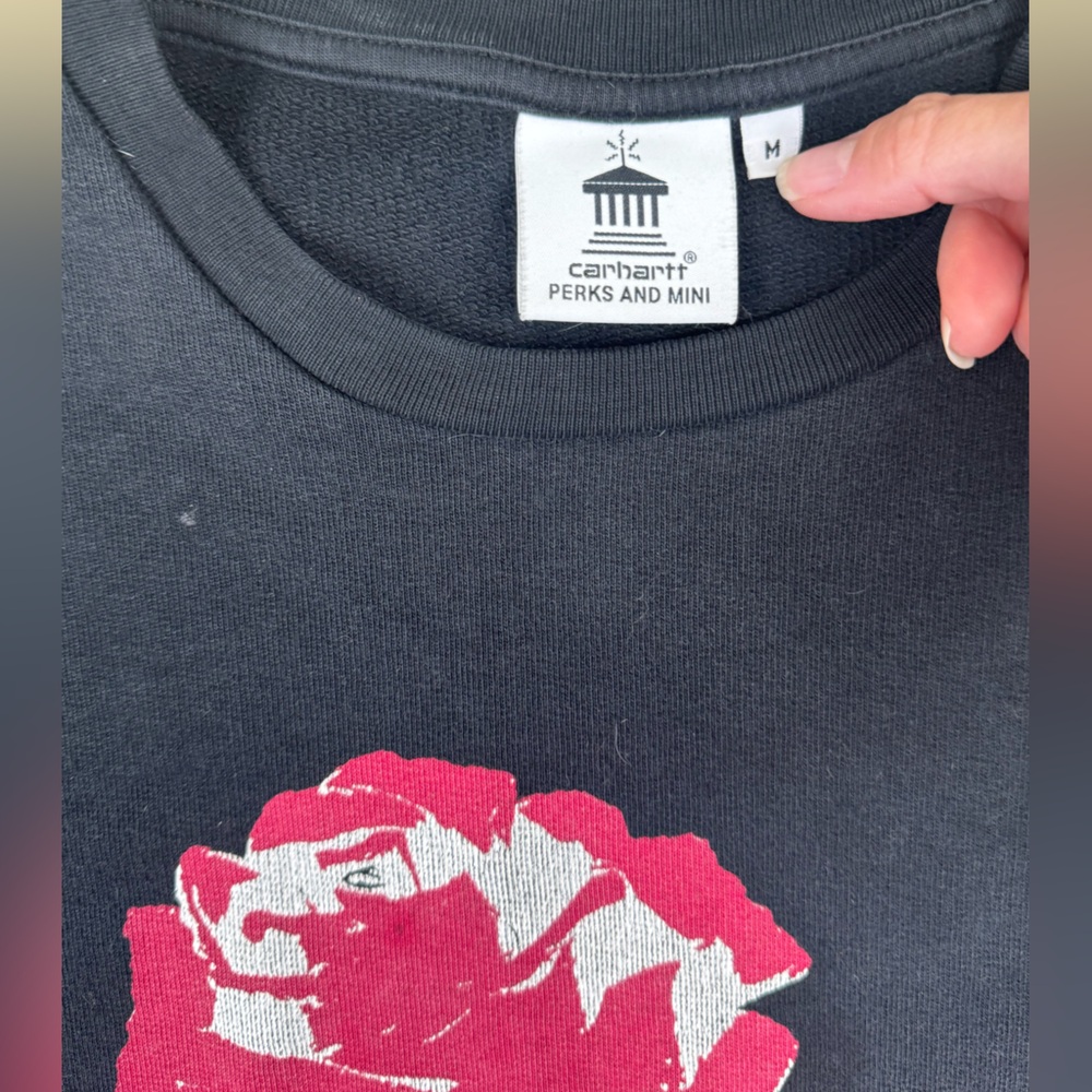 Carhartt x Perks and Mini Radio Club L.A. Black Oversized Rose Sweatshirt Med - Picture 3 of 8